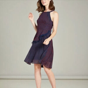 ANTHROPOLOGIE Eva Franco MaryAnne Clipdot Ruffle Dress Size 10 Retro